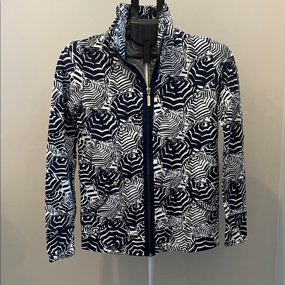 Lilly Pulitzer Navy and White Zip Up Top - Size XSmall - Picture 2 of 8